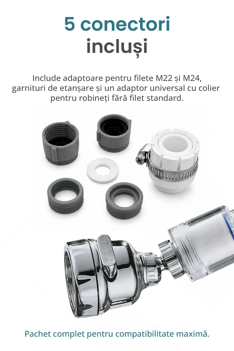 Set cu 5 conectori pentru extensia de robinet Ferani Multijet, compatibili cu diferite tipuri de baterii de bucătărie