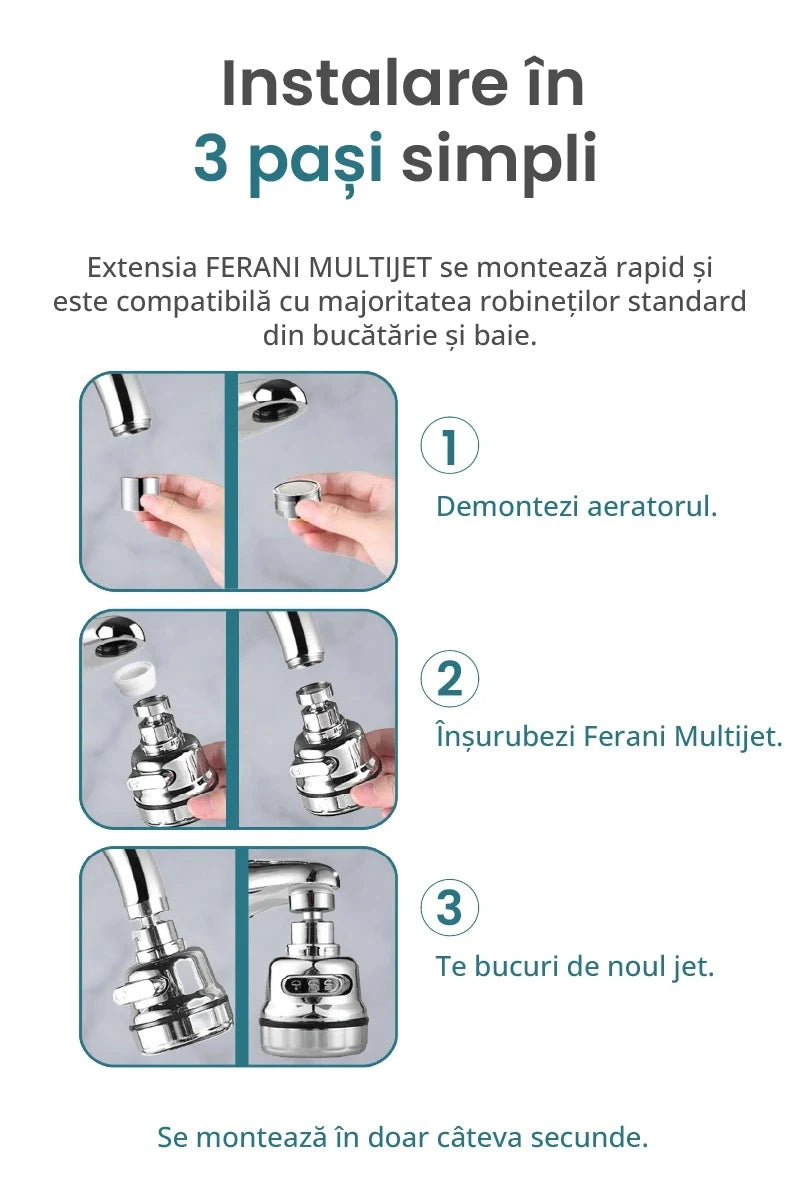 Instalarea extensiei pentru robinet Ferani MultiJet în câțiva pași simpli
