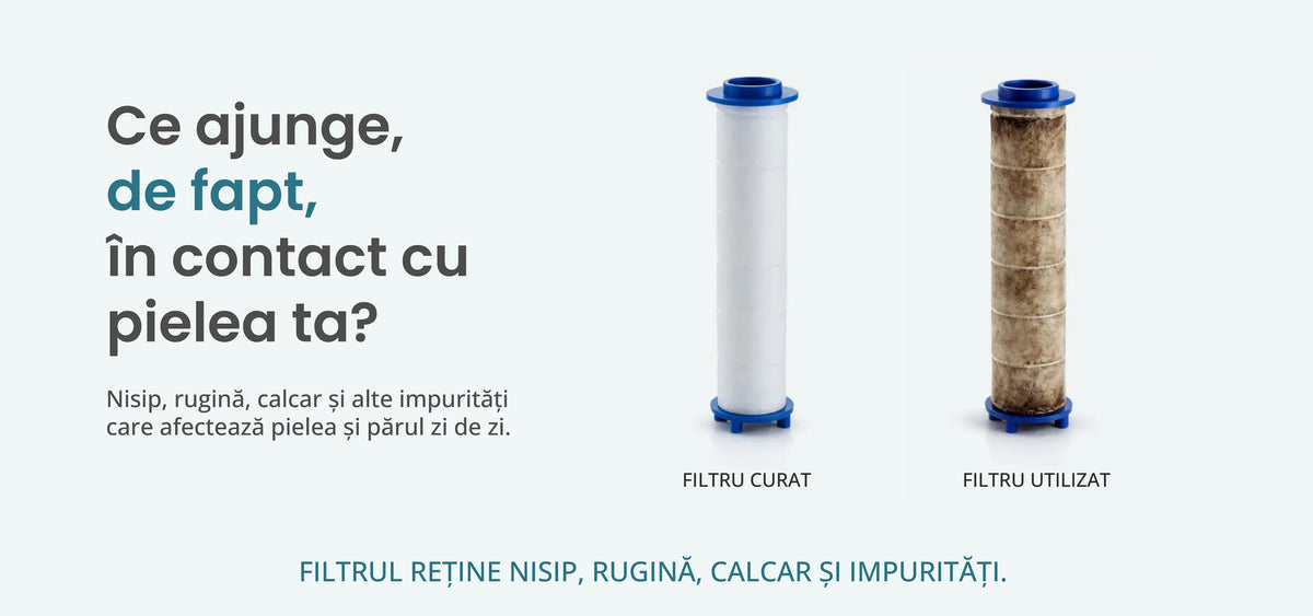 Comparație între un filtru nou și unul utilizat din capul de duș Ferani Power