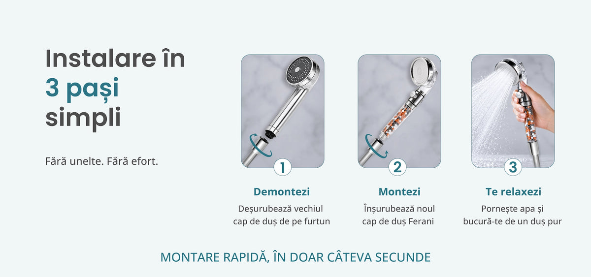 Instalarea rapidă a capului de duș Ferani în câțiva pași simpli